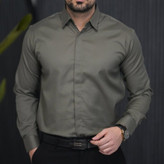 پیراهن مردانه آستین بلند زیتونی تیره سایز M تا 5XL