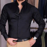 پیراهن مردانه آستین بلند مشکی سایز M تا 5XL