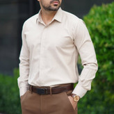 پیراهن مردانه آستین بلند کرم سایز M تا 5XL